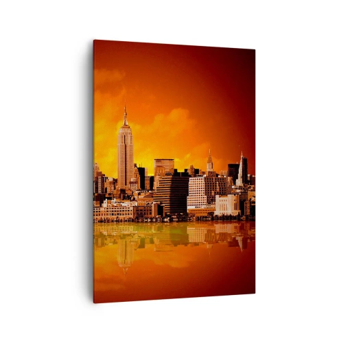 Schilderen op canvas - Het grote stadspanorama in geel en brons - 70x100 cm