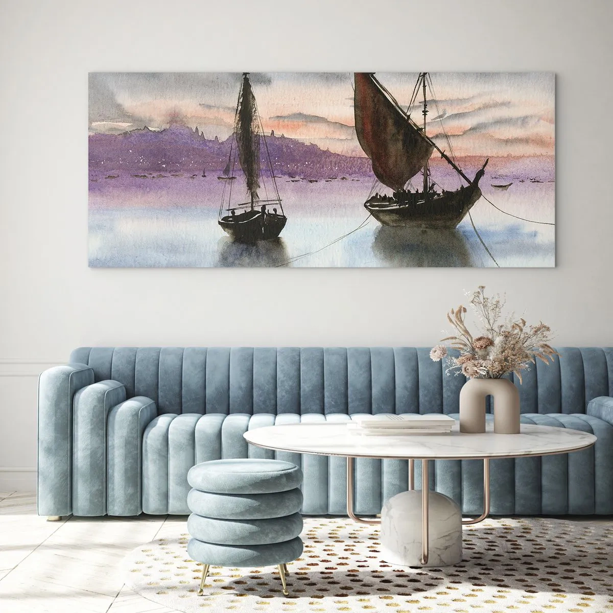 Schilderen op glas - Avond in de haven - 100x40 cm