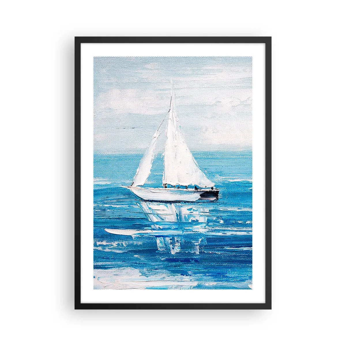 Poster in een zwarte lijst - Een jacht op zee in tinten blauw - 50x70cm - Met een vriend aan mijn zijde - Moderne wanddecoratie voor woonkamer en slaapkamer ARTTOR