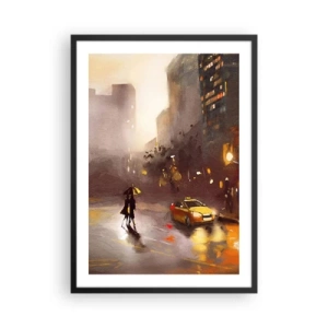 Poster in een zwarte lijst - Een aquarel van een nachtelijke stad in het licht van lantaarns - 50x70cm - In de lichten van New York - Moderne wanddecoratie voor woonkamer en slaapkamer ARTTOR