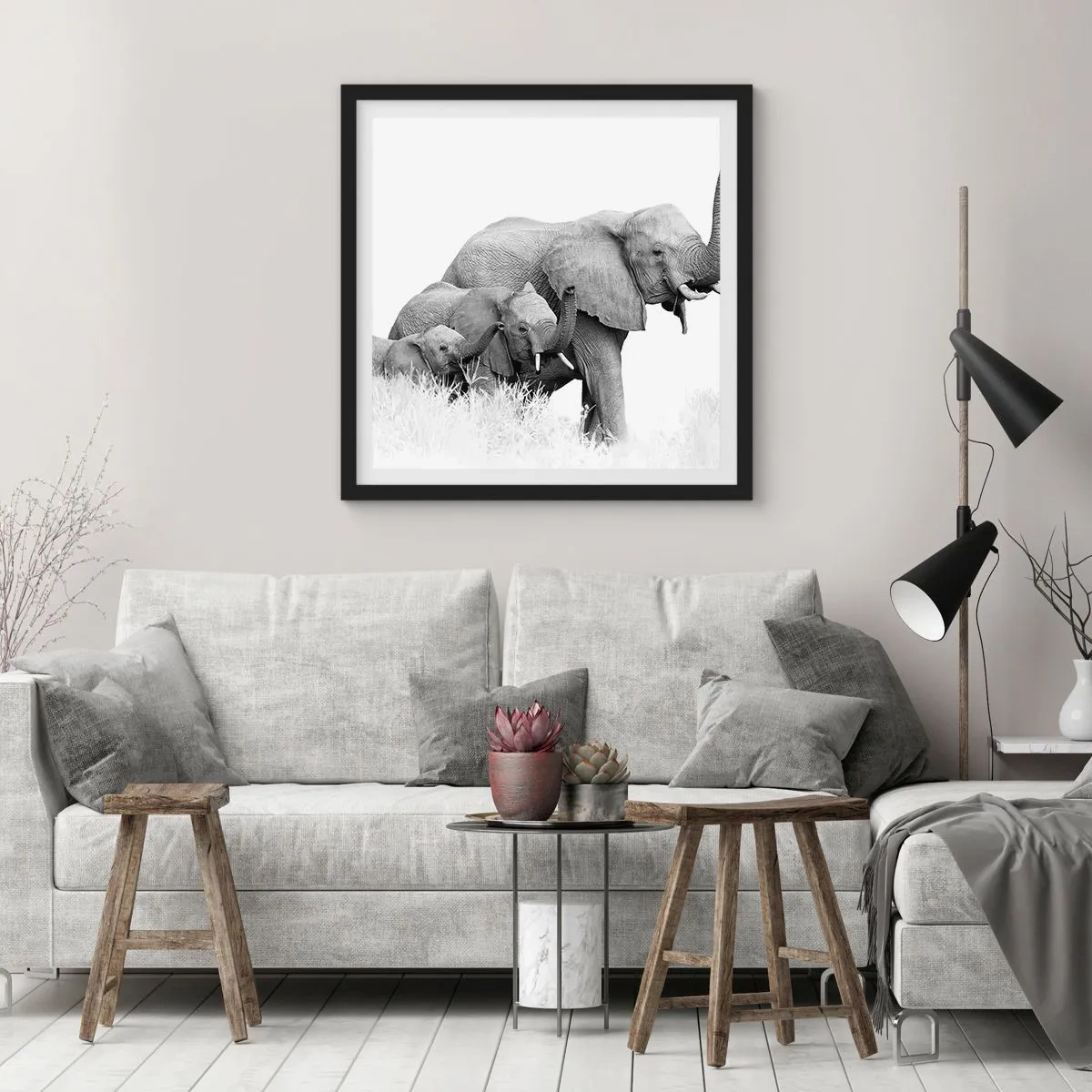 Poster in een zwarte lijst - Een twee drie - 30x30 cm