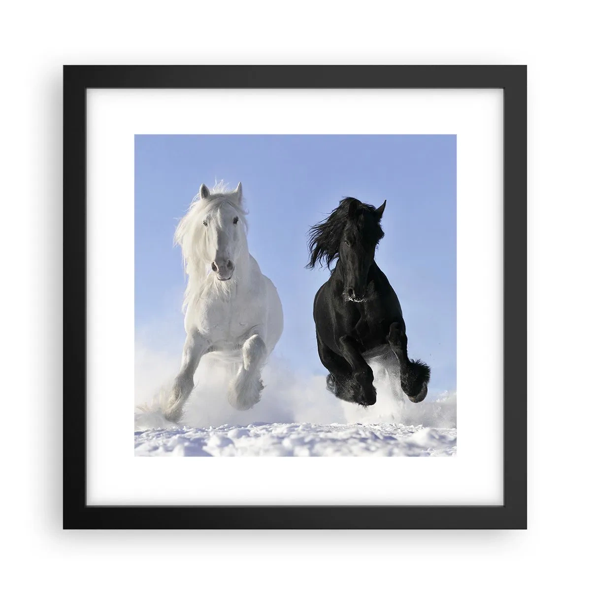 Poster in een zwarte lijst - Zwart-wit galop - 30x30 cm