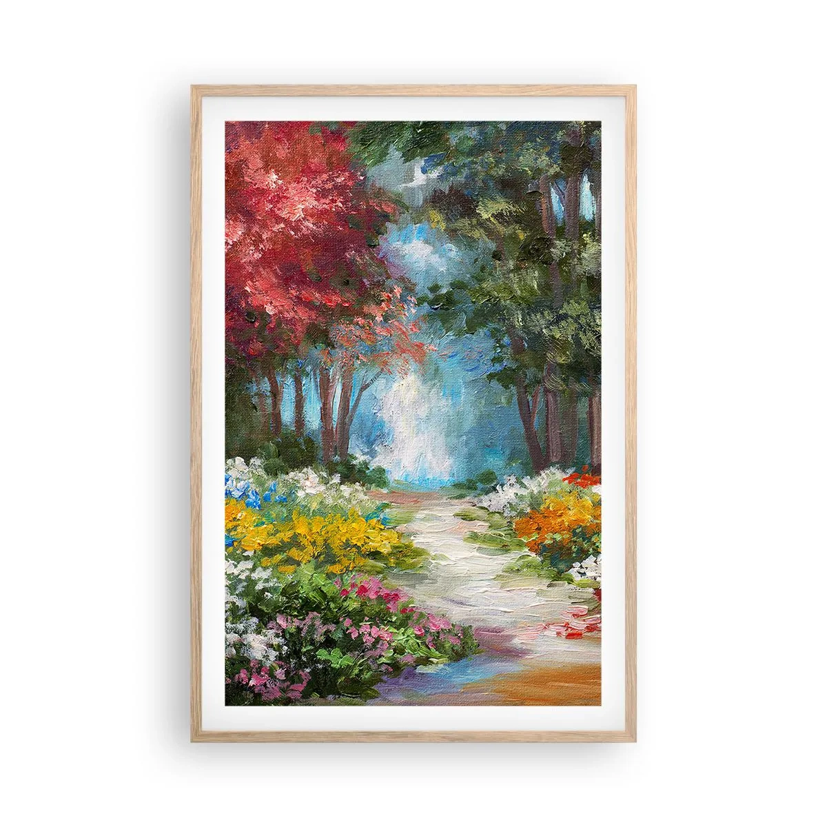 Een poster in een licht eiken lijst - Bostuin, bloemenbos - 61x91 cm