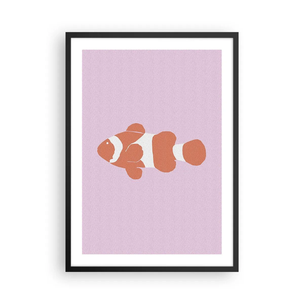 Poster in een zwarte lijst - Oranje clownvis op een paarse achtergrond - 50x70cm - In koraal dat bij haar gezicht en staart past - Moderne wanddecoratie voor woonkamer en slaapkamer ARTTOR
