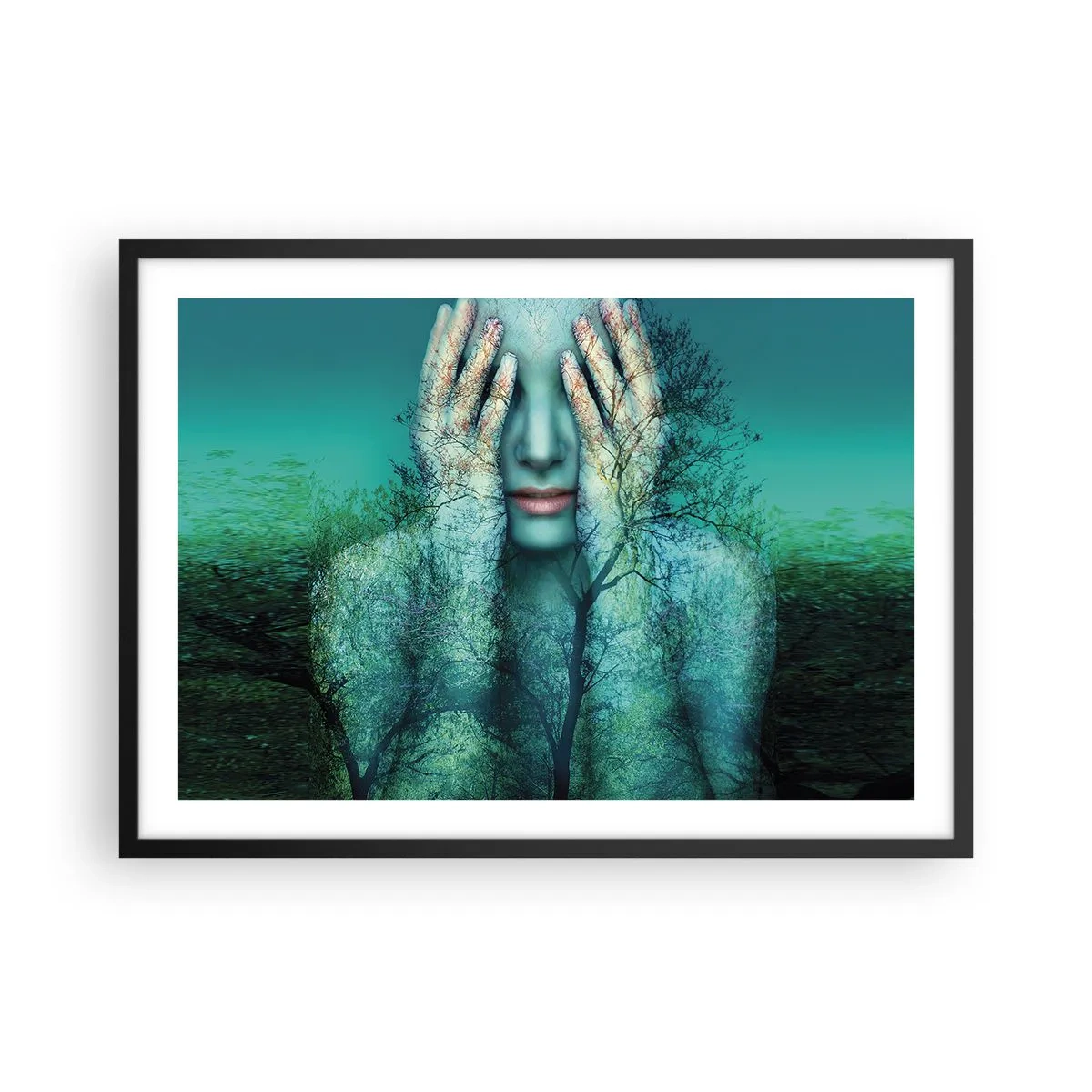 Poster in een zwarte lijst - Ondergedompeld in blauw - 70x50 cm