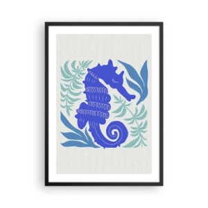 Poster in een zwarte lijst - Een gestileerd zeepaardje omgeven door vegetatie. - 50x70cm - In een onderwaterweide - Moderne wanddecoratie voor woonkamer en slaapkamer ARTTOR