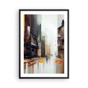 Poster in een zwarte lijst - Abstract stadsgezicht in tinten grijs en oranje - 50x70cm - Regenachtige dag - Moderne wanddecoratie voor woonkamer en slaapkamer ARTTOR