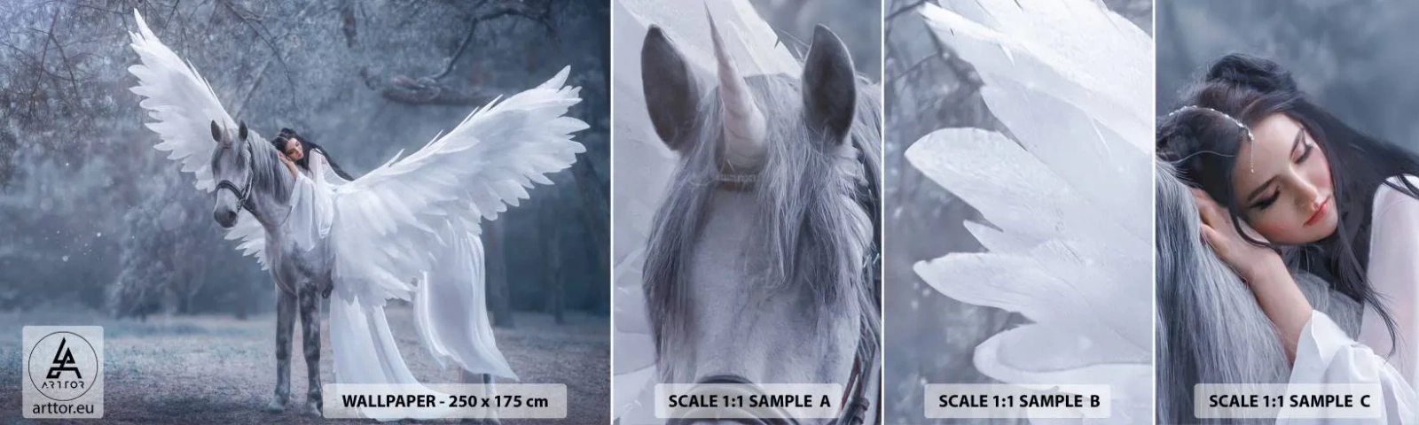 Fotobehang Monster Zelfklevend Deluxe Sticker - Een geïnspireerd moment - Abstractie, Paard, Vrouw - 100x30 cm