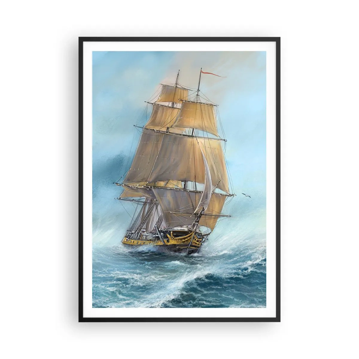 Poster in een zwarte lijst - Haasten over de golven - 70x100 cm