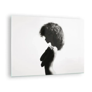 Schilderen op glas - Vrouwelijk naakt in contrasterend zwart-wit licht - 70x50cm - Als een bloem op een slanke stengel - Moderne wanddecoratie voor woonkamer en slaapkamer ARTTOR