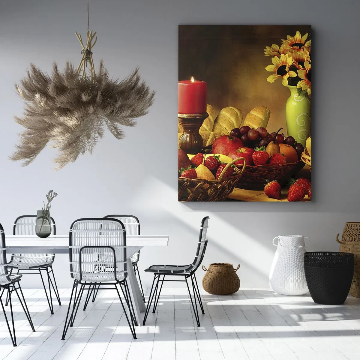 Schilderen op canvas - Stilleven met brood en fruit - 55x100 cm