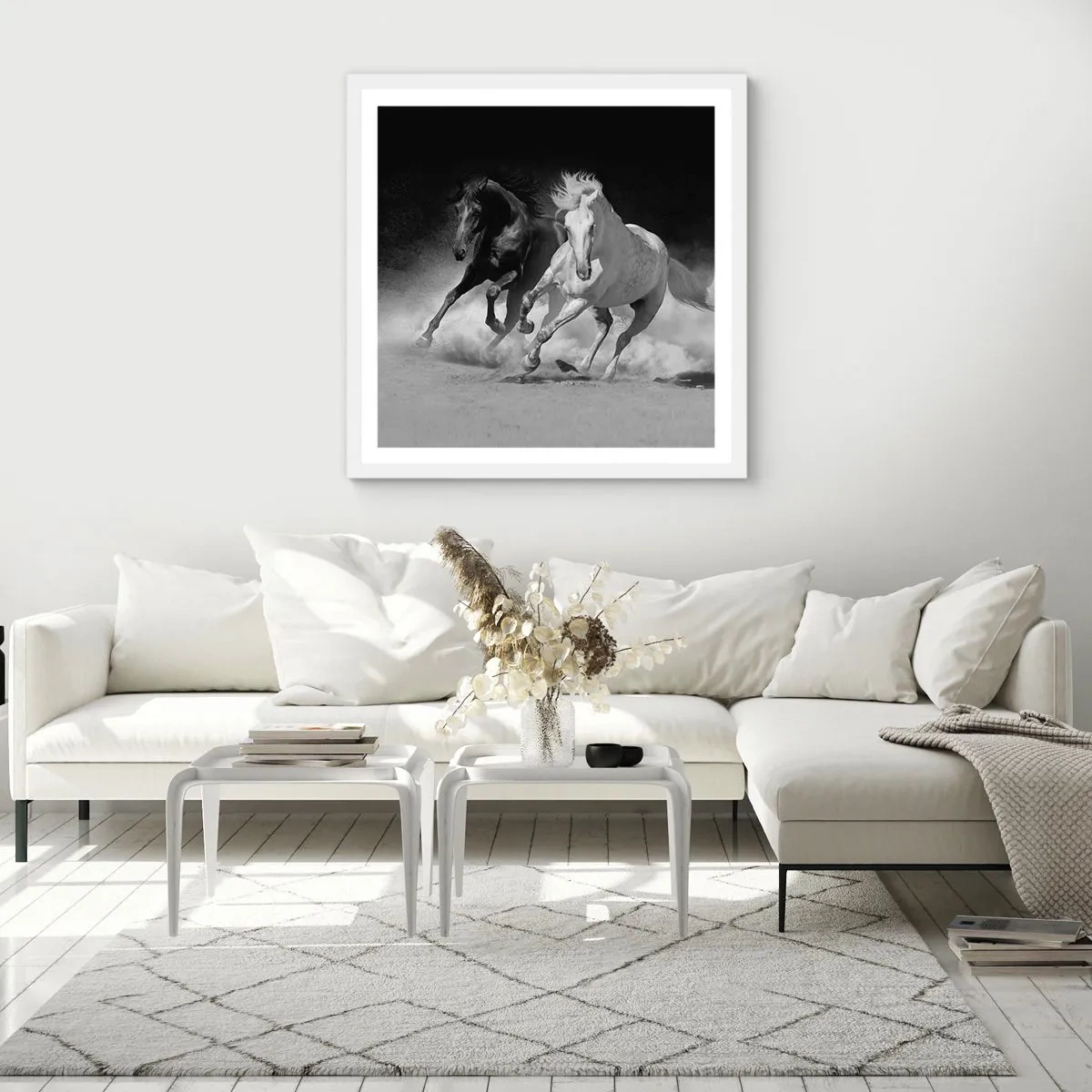 Poster in een witte lijst - Vrijheidsgalop - 40x40 cm