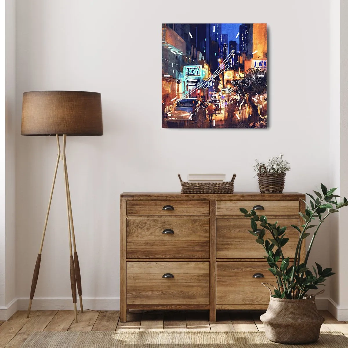 Wandklok - Klok - En de stad is wakker - 40x40 cm