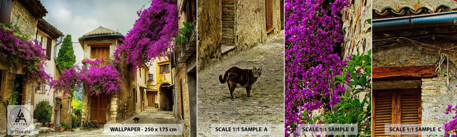 Fotobehang Monster Premium Sand - Onder een bloemenluifel - Landschap, Architectuur, Stad - 100x30 cm