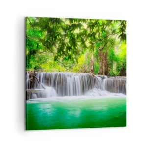 Schilderen op canvas - Een waterval in het groen - 60x60 cm