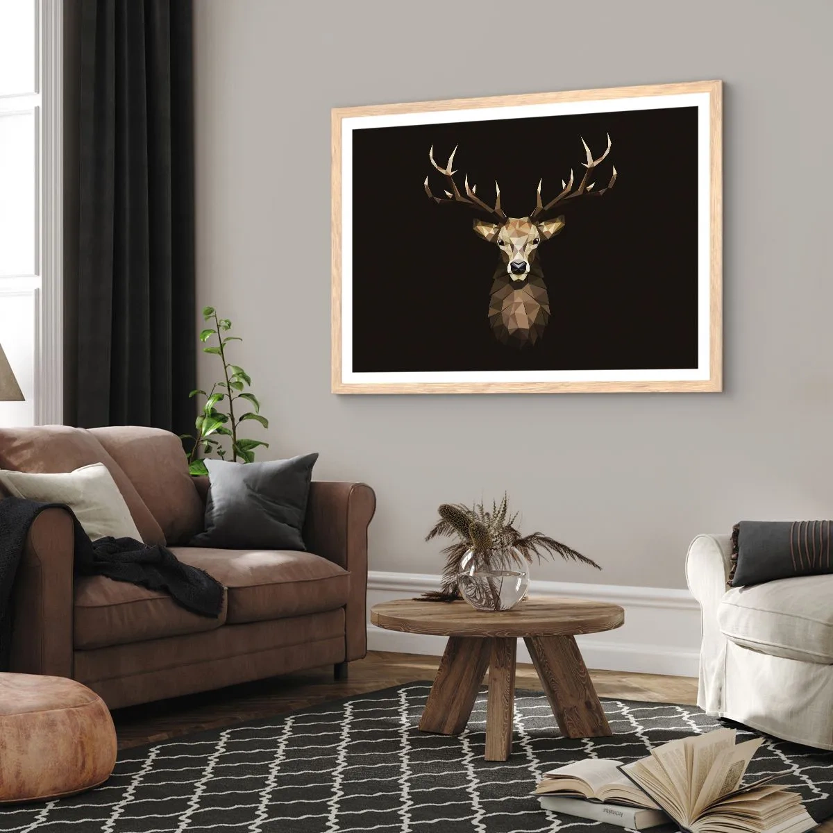 Een poster in een licht eiken lijst - Kubistische herten - 40x30 cm