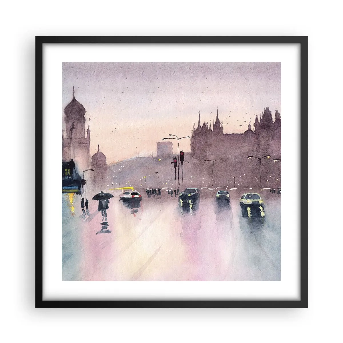 Poster in een zwarte lijst - In de regenachtige nevel - 50x50 cm