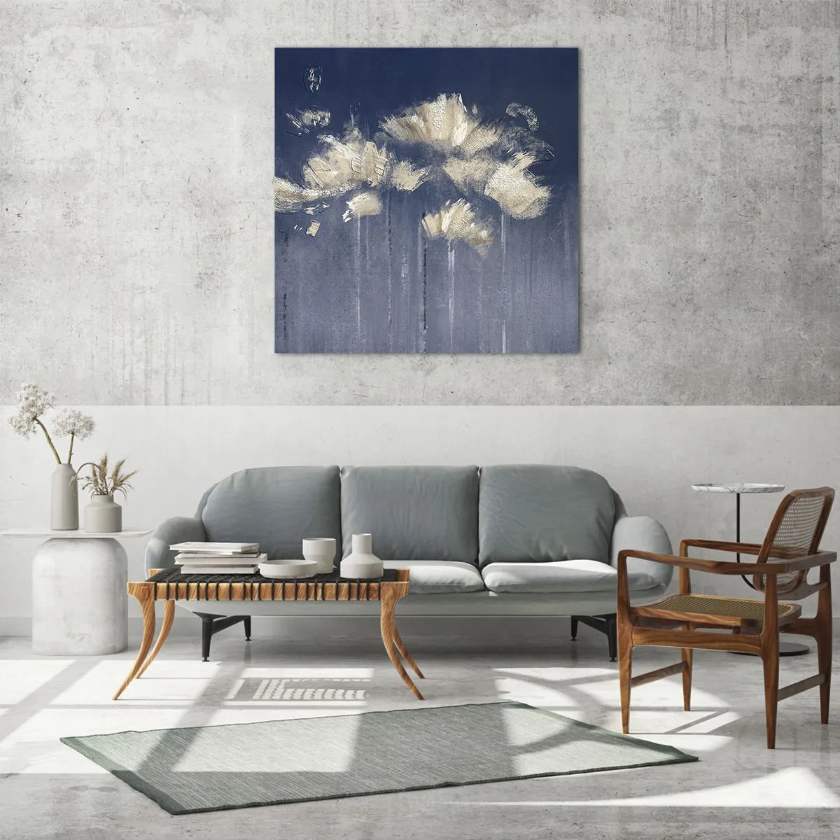 Schilderen op glas - Als bloemblaadjes in de wind - 70x70 cm