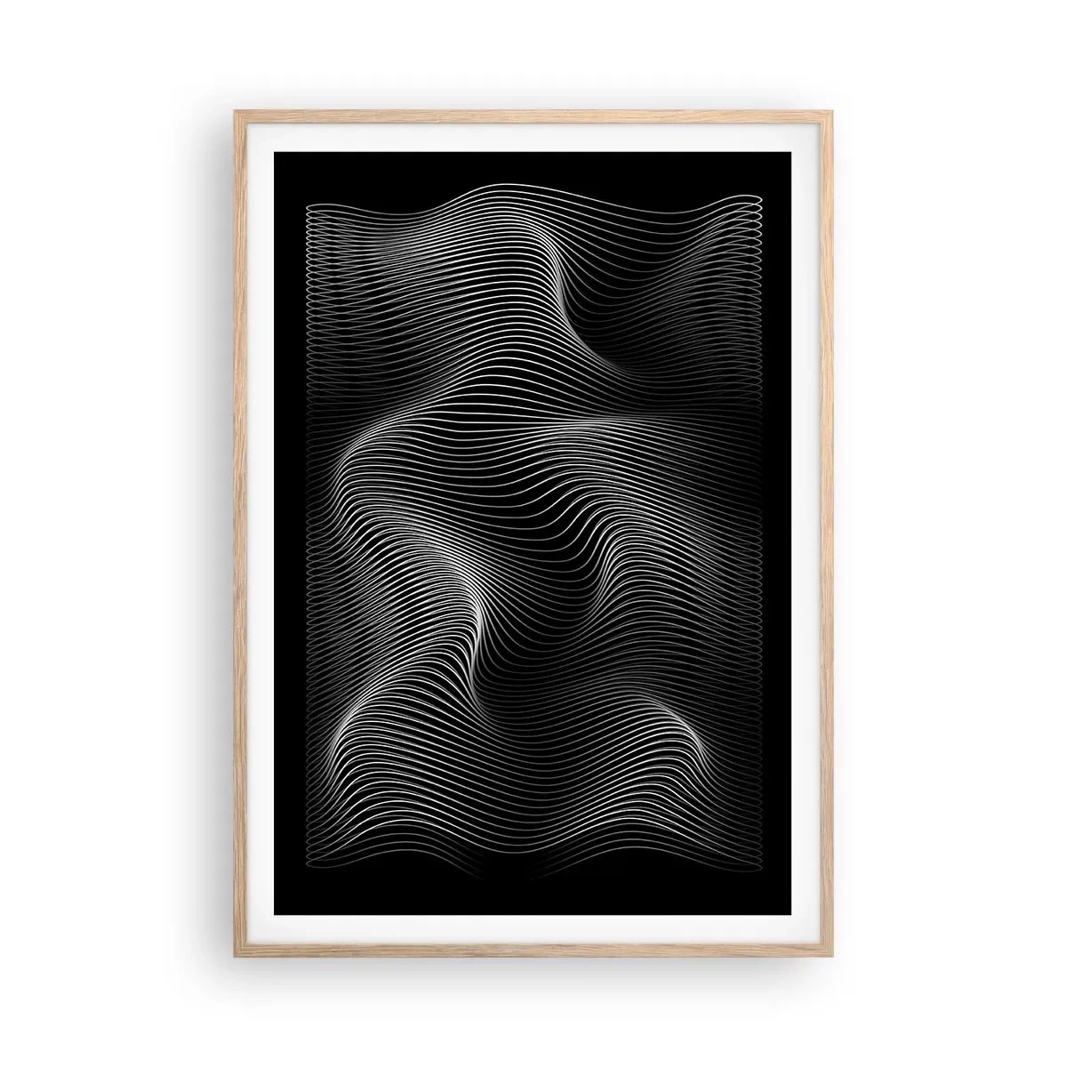 Een poster in een licht eiken lijst - Dans van licht in de ruimte - 70x100 cm