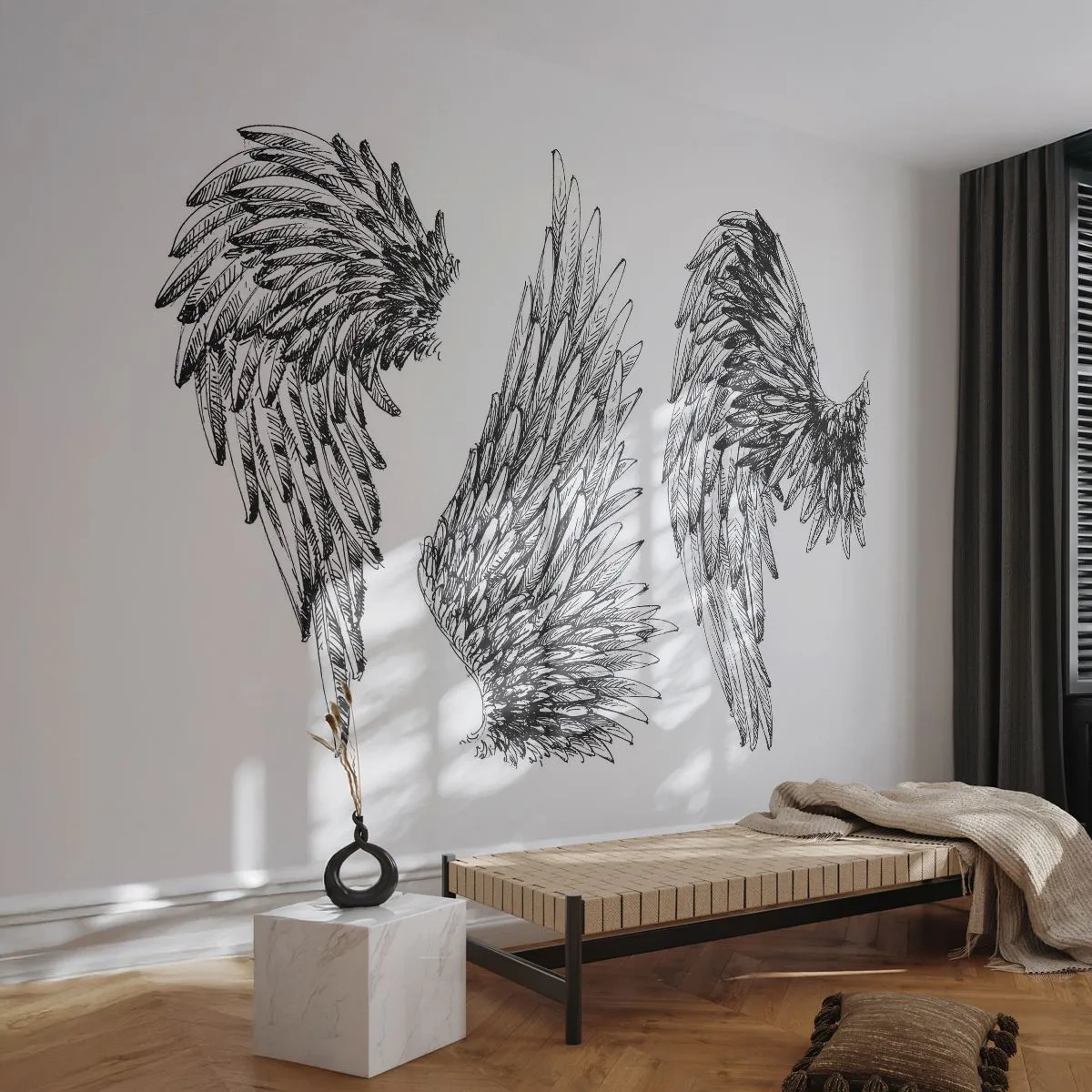 Fotobehang Premium Canvas - En je kunt een engel worden - Vogelveer, Vleugels, Grafisch - 250x175 cm