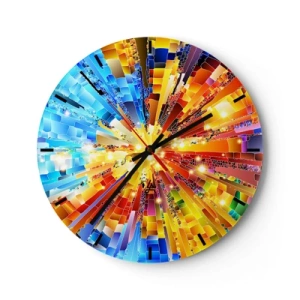 Wandklok - Klok - Een kleurrijke mozaïekachtige abstractie vol energie - 30x30cm - In medias res - Moderne wanddecoratie voor woonkamer, keuken en slaapkamer ARTTOR