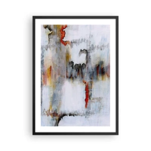 Poster in een zwarte lijst - Een abstracte compositie met grijstinten en rode accenten. - 50x70cm - Een stok op het water - Moderne wanddecoratie voor woonkamer en slaapkamer ARTTOR