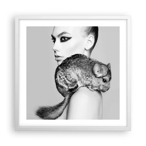 Poster in een witte lijst - Dame met een chinchilla - 50x50 cm