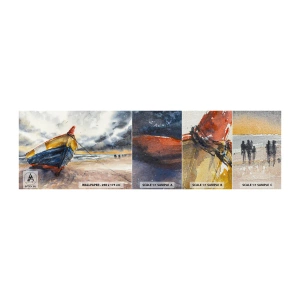 Fotobehang Monster Premium Canvas - Rust aan de kust - Landschap, Boot, Kust - 100x30 cm