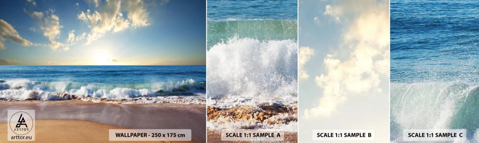 Fotobehang Monster Zelfklevend Deluxe Sticker - Beweging en stilte tegelijk - Landschap, Zee, Strand - 100x30 cm