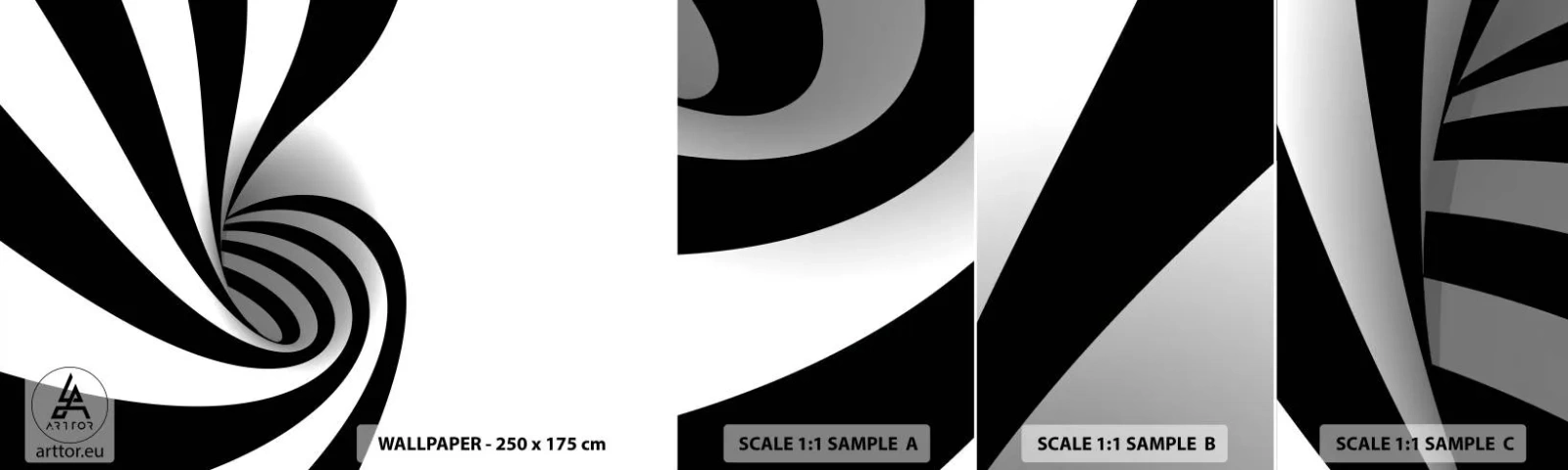 Fotobehang Staaltje Standard Eco - En toch draait het - Abstractie, Grafisch, Zwart en wit - 100x30 cm