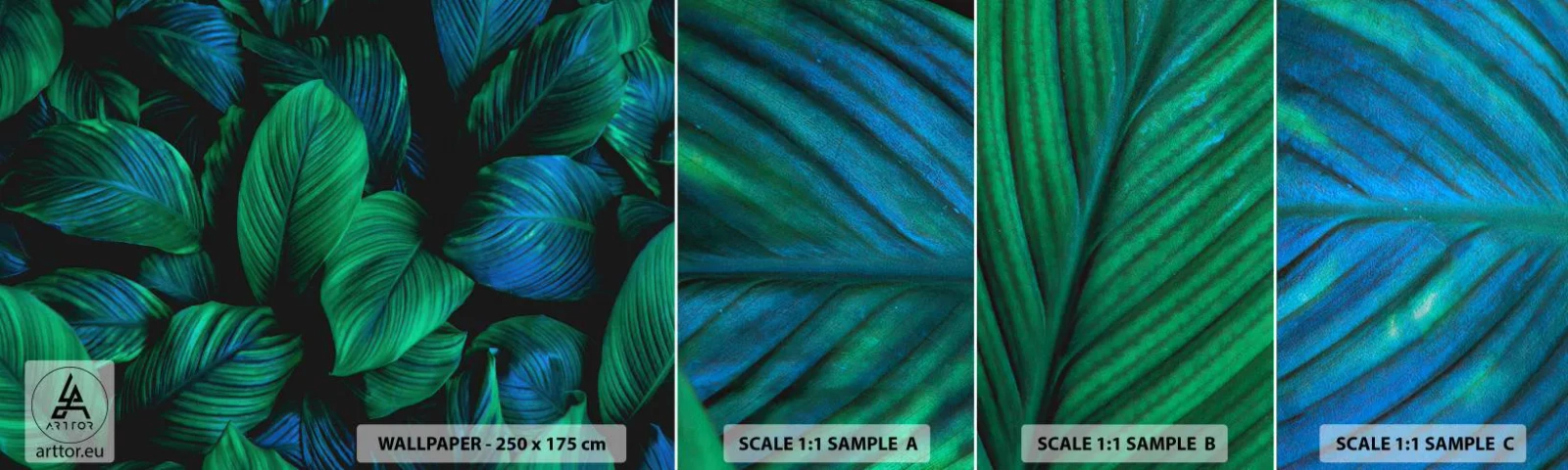 Fotobehang Staaltje Standard Eco - In de groene menigte - Groene bladeren, Tropische plant, Natuur - 100x30 cm