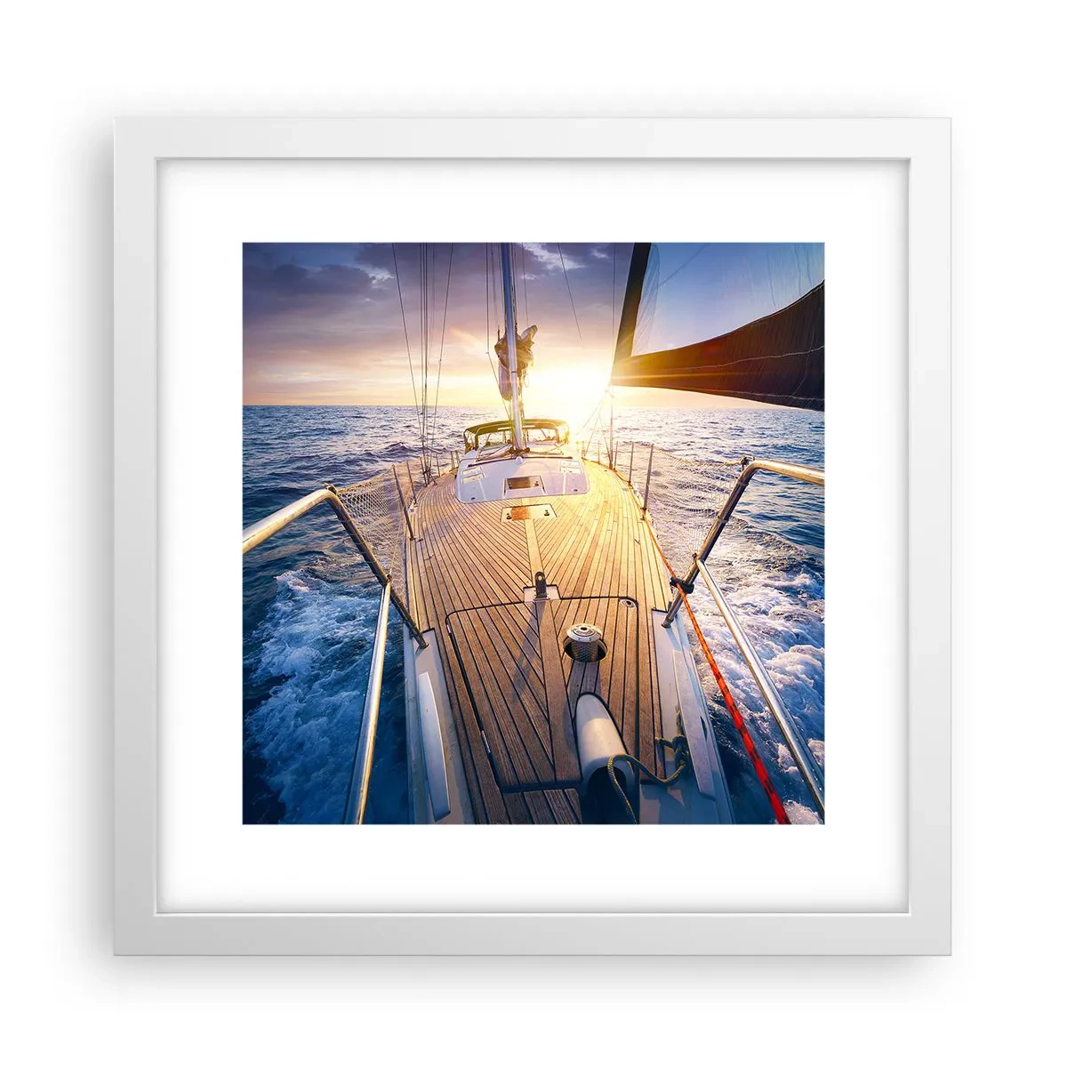 Poster in een witte lijst - Lopend op de golven - 30x30 cm