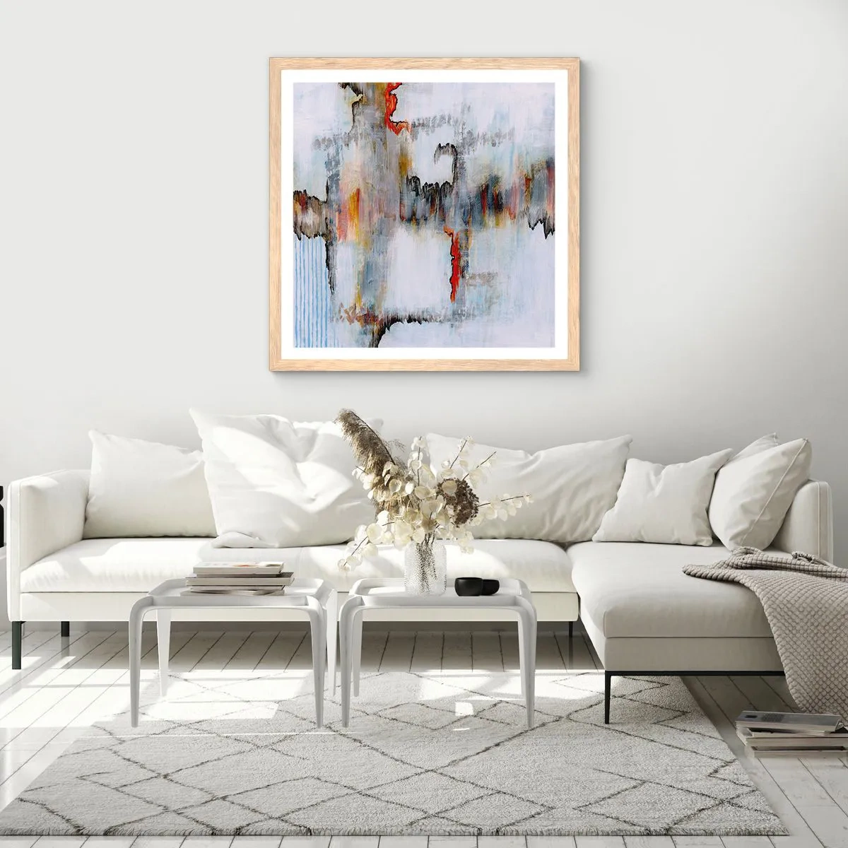 Een poster in een licht eiken lijst - Een stok op het water - 40x40 cm