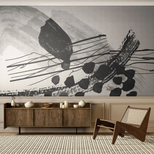 Fotobehang Premium Canvas - Zwart-wit organische abstractie - Abstractie, Modern, Deel - 100x70 cm