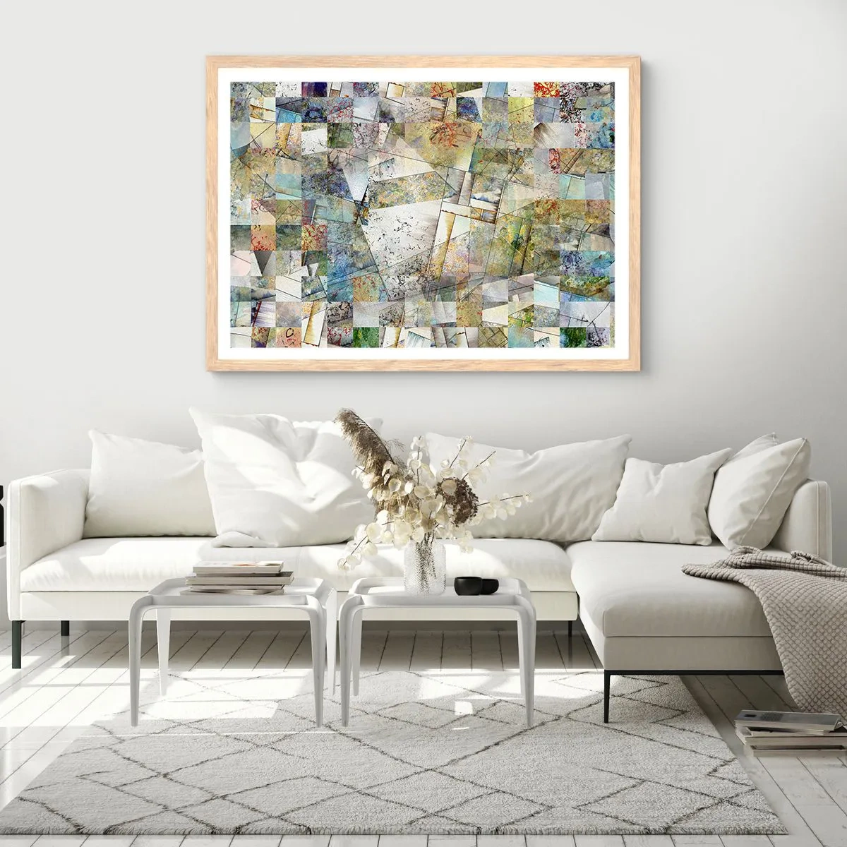 Een poster in een licht eiken lijst - Geometrische schuifeling - 70x50 cm