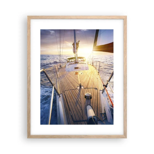 Een poster in een licht eiken lijst - Lopend op de golven - 40x50 cm