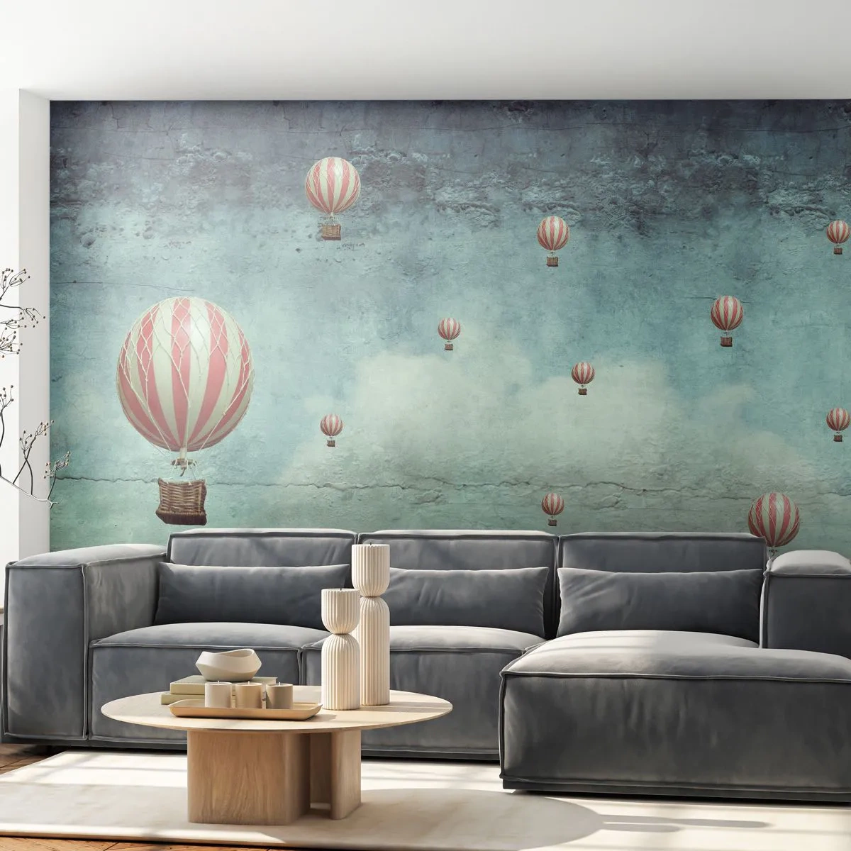 Zelfklevend Fotobehang Deluxe Sticker - Vrij van de drukte van het leven - Abstractie, Reis, Ballonvlucht - 250x175 cm