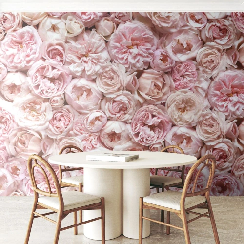 Fotobehang Premium Sand - Een bed van rozen - Bloemen, Pastel, Rozen - 250x175 cm