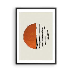 Poster in een zwarte lijst - Abstracte cirkel met oranje en lineaire helft - 50x70cm - In het Japanse klimaat - Moderne wanddecoratie voor woonkamer en slaapkamer ARTTOR