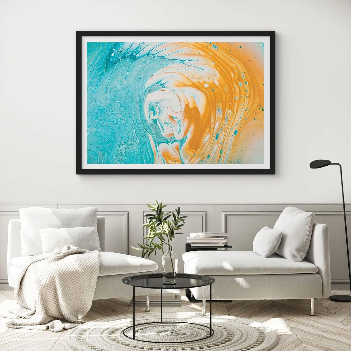Poster in een zwarte lijst - Pastel werveling - 50x40 cm