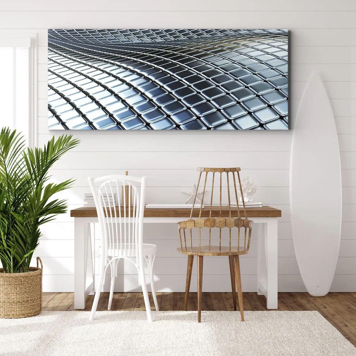 Schilderen op canvas - Metallic zilveren golf - 140x50 cm