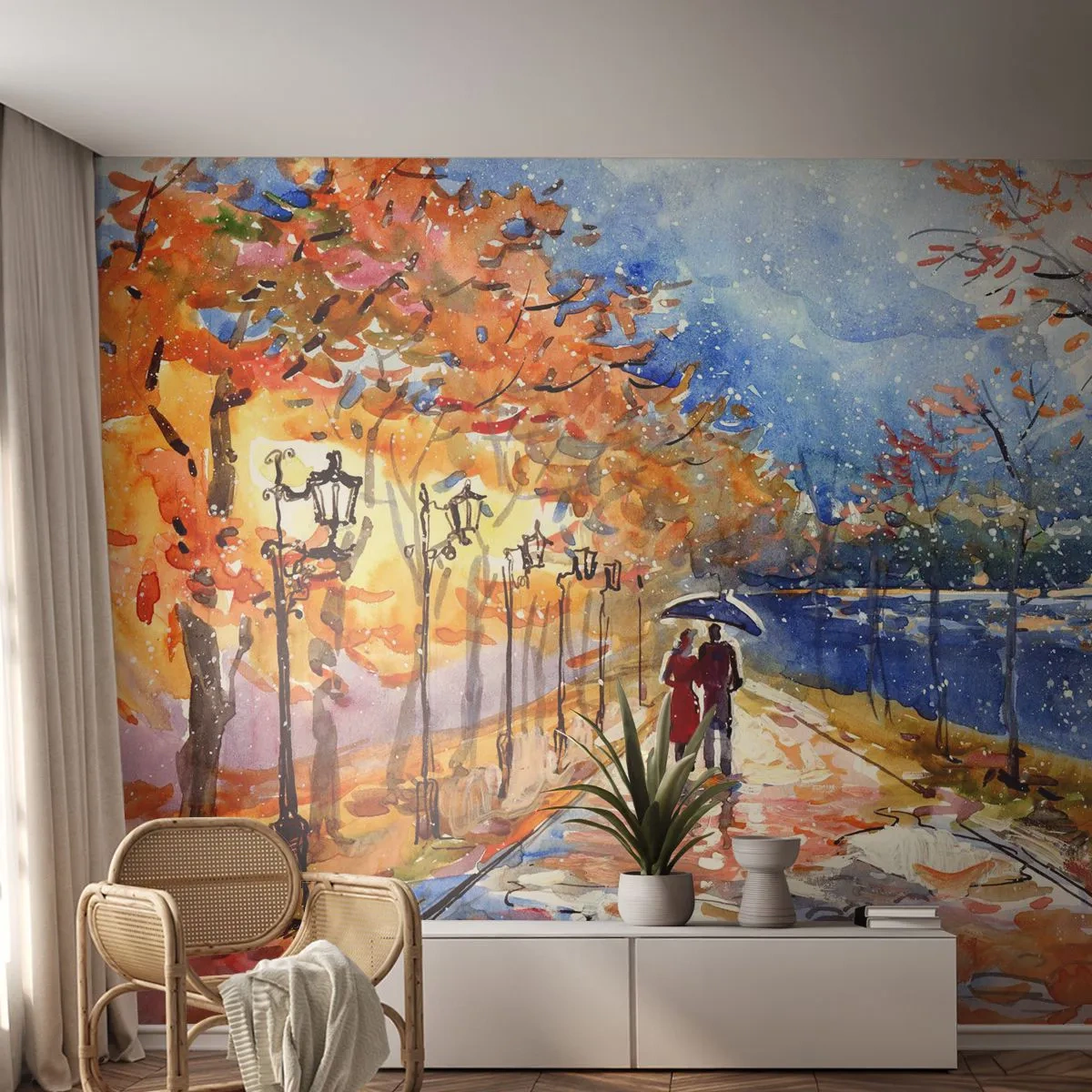 Zelfklevend Fotobehang Deluxe Sticker - Samen tot de grens van de tijd - Landschap, Parklaan, Bomen - 200x140 cm