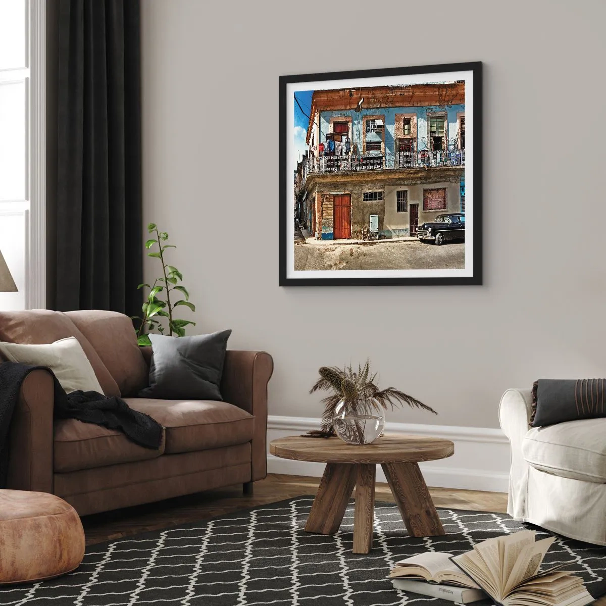 Poster in een zwarte lijst - Havana-vibes - 30x30 cm