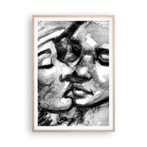 Een poster in een licht eiken lijst - Een teder moment - 70x100 cm