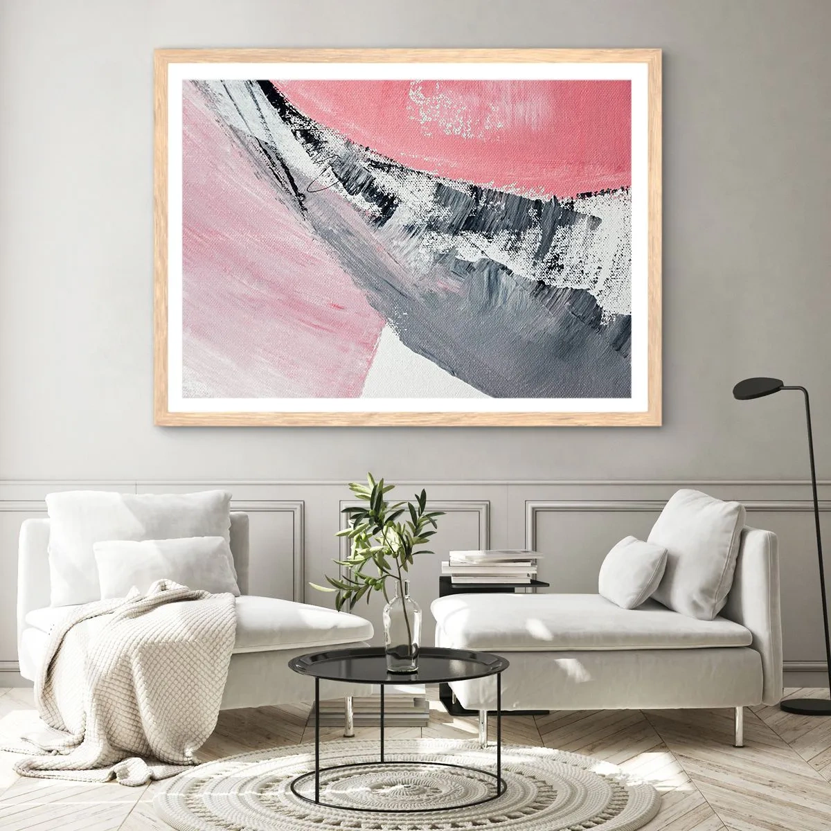 Een poster in een licht eiken lijst - Bijpassende compositie - 100x70 cm