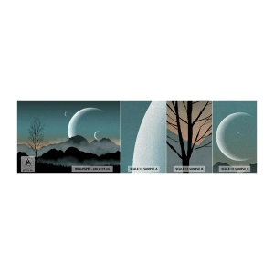 Fotobehang Monster Premium Sand - Carneval in Sterrennacht  - Abstractie, Landschap, Bergen - 100x30 cm