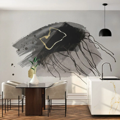 Fotobehang Premium Sand - In zwart en goud - Abstractie, Deel, Grafisch - 250x175 cm