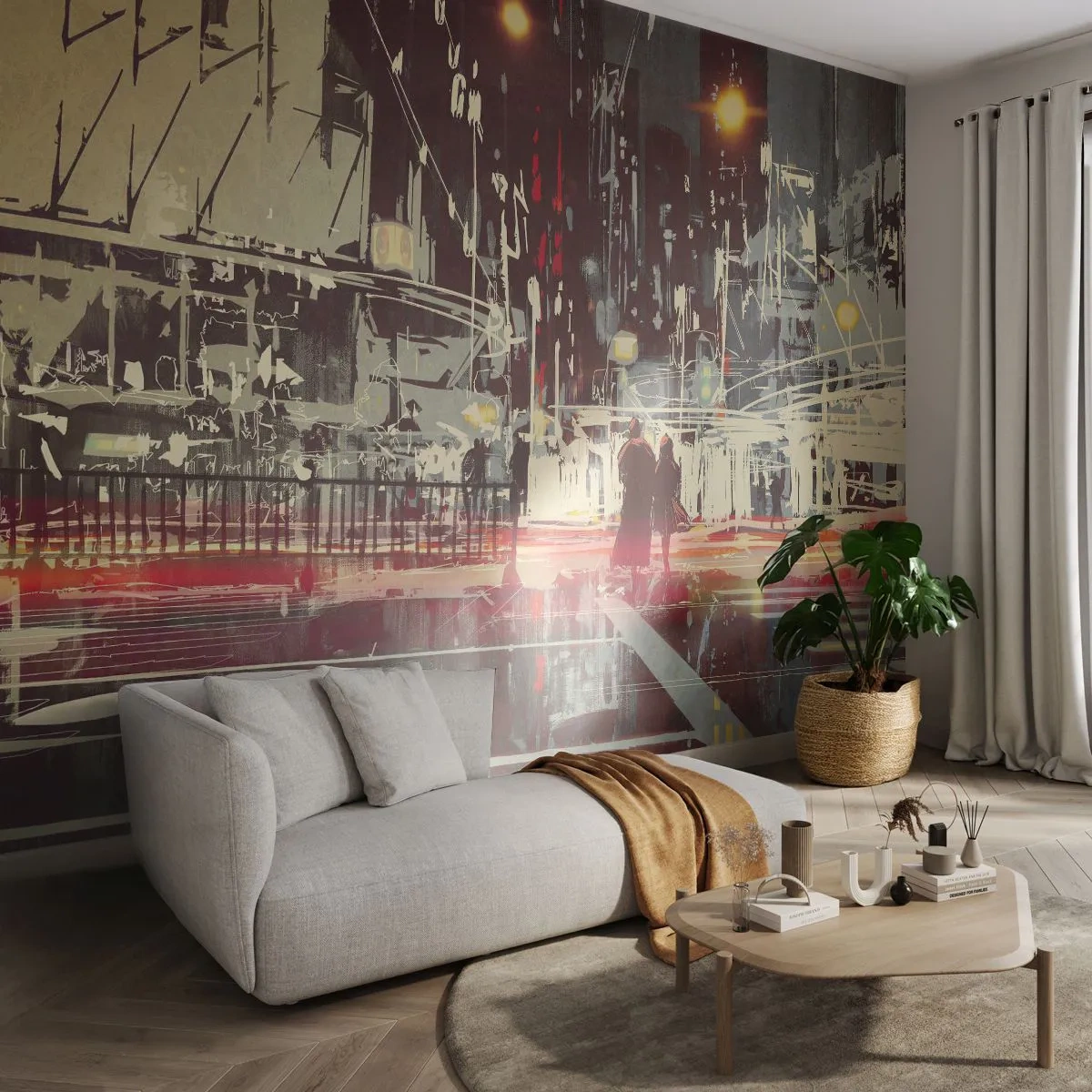 Fotobehang Standard Eco - Een grote stadsoversteek - Stad, Architectuur, Nachtleven - 400x280 cm