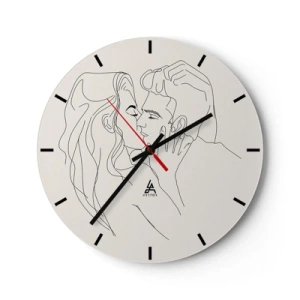 Wandklok - Klok - Een minimalistische cartoon van een verliefd stel - 30x30cm - Verstrikt in gevoel - Moderne wanddecoratie voor woonkamer, keuken en slaapkamer ARTTOR
