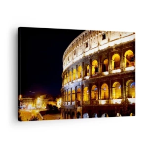 Schilderen op canvas - Het Colosseum verlicht door lichtjes 's nachts in Rome - 70x50cm - Het is tijd om de Olympische Spelen te starten - Moderne wanddecoratie voor woonkamer en slaapkamer ARTTOR